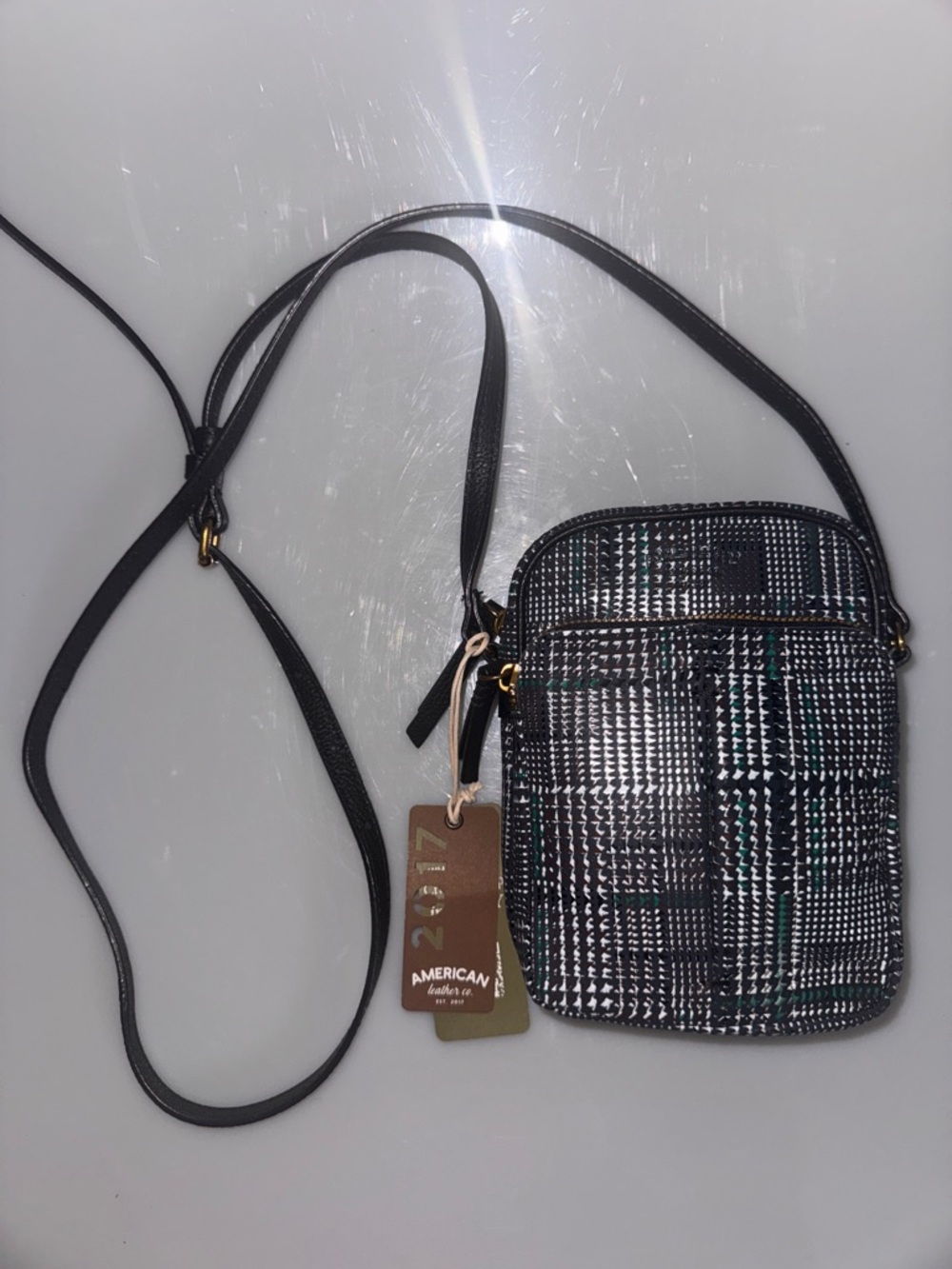 American Leather co crossbody woven geometric lightweight compact travel purse